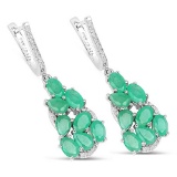6.69 CTW Genuine Emerald and White Diamond .925 Sterling Silver Earrings