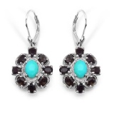 3.68 CTW Genuine Turquoise & Smoky Topaz .925 Sterling Silver Earrings