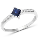 0.64 CTW Genuine Blue Sapphire and White Diamond 14K White Gold Ring