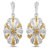 0.54 CTW Genuine White Diamond and Yellow Diamond .925 Sterling Silver Earrings