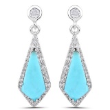 3.15 CTW Genuine Turquoise and White Topaz .925 Sterling Silver Earrings