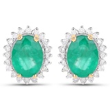 2.75 CTW Genuine Zambian Emerald and White Diamond 14K Yellow Gold Earrings