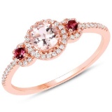 0.63 CTW Genuine Morganite Pink Tourmaline and White Diamond 14K Rose Gold Ring