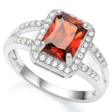 1.50 CTW CREATED GARNET & 1/5 CTW CREATED WHITE SAPPHIRE 925 STERLING SILVER RING