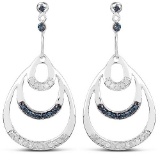 0.52 CTW Genuine White Diamond and Blue Diamond .925 Sterling Silver Earrings