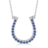 Sapphire and Diamond Horseshoe Pendant Necklace 14k White Gold (0.25ct)
