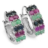 0.80 CTW Emerald Earrings with 2.00 ct. t.w. Multi-Gems in Sterling Silver