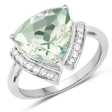 4.12 CTW Genuine Green Amethyst and White Topaz .925 Sterling Silver Ring