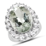 14.17 CTW Genuine Green Amethyst and White Topaz .925 Sterling Silver Ring