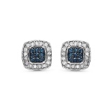 0.29 CTW Genuine Blue Diamond & White Diamond .925 Streling Silver Earrings