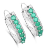 1.62 CTW Genuine Emerald and White Zircon .925 Sterling Silver Earrings