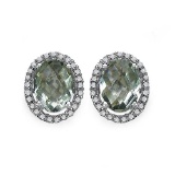 2.43 CTW Genuine Green Amethyst & White Diamond .925 Sterling Silver Earrings
