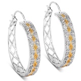 0.31 CTW Genuine White Diamond and Yellow Diamond .925 Sterling Silver Earrings