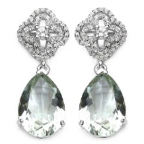9.14 CTW Genuine Green Amethyst and White Topaz .925 Sterling Silver Earrings