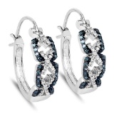 0.52 CTW Genuine Blue Diamond and White Diamond .925 Sterling Silver Earrings