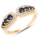 0.64 CTW Genuine Blue Sapphire and White Diamond 14K Yellow Gold Ring