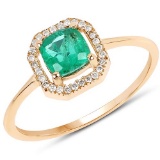 0.63 CTW Genuine Zambian Emerald and White Diamond 14K Yellow Gold Ring