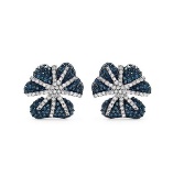 1.62 CTW Genuine Blue Diamond & White Diamond .925 Streling Silver Earrings