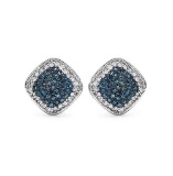 0.69 CTW Genuine Blue Diamond & White Diamond .925 Streling Silver Earrings