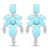 9.67 CTW Genuine Turquoise and White Topaz .925 Sterling Silver Earrings