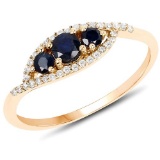 0.47 CTW Genuine Blue Sapphire and White Diamond 14K Yellow Gold Ring