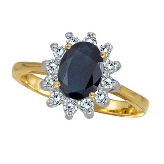 Lady Diana Blue Sapphire and Diamond Ring 14k Yellow Gold (2.10 ctw)