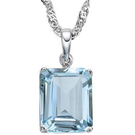 1.4 CTW SKY BLUE TOPAZ 10K SOLID WHITE GOLD SQUARE SHAPE PENDANT