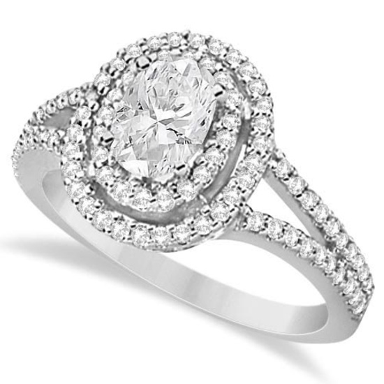 Double Halo Diamond Engagement Ring 14K White Gold (1.10ctw)