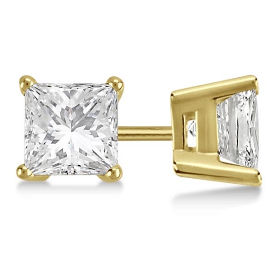 CERTIFIED 0.9 CTW PRINCESS G/SI1 DIAMOND SOLITAIRE EARRINGS IN 14K YELLOW GOLD