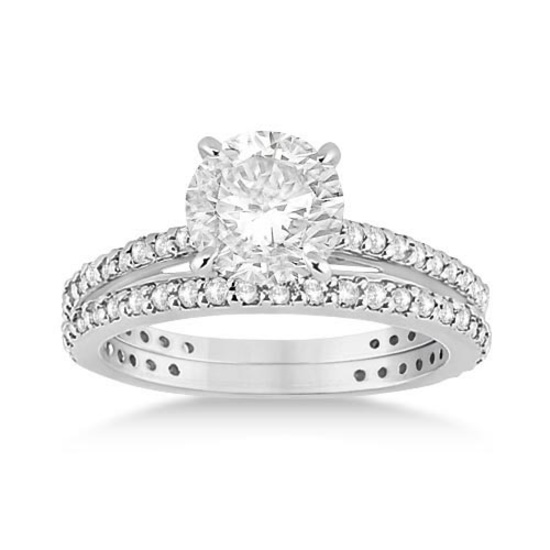 Eternity Diamond Engagement Ring and Band Set Platinum (1.10ctw)