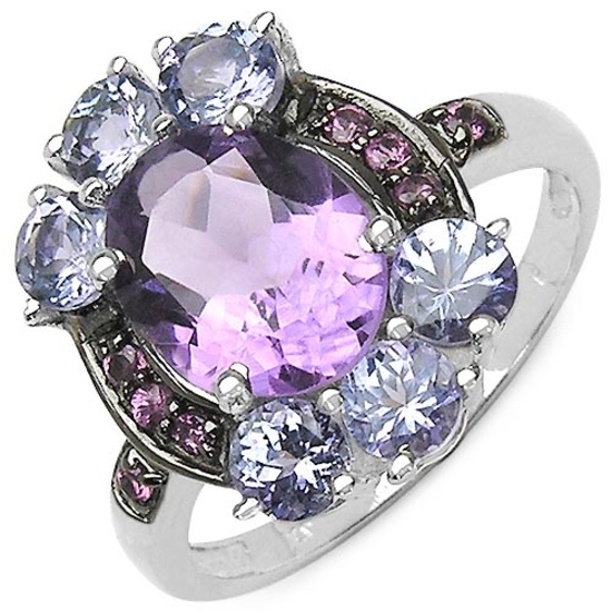 4.04 CTW Genuine Amethyst & Tanzanite .925 Sterling Silver Ring