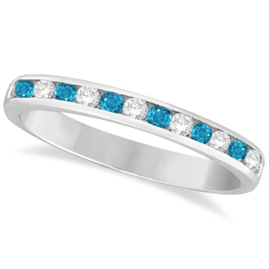 Blue Topaz and Diamond Semi-Eternity Channel Ring 14k White Gold (0.40ct)