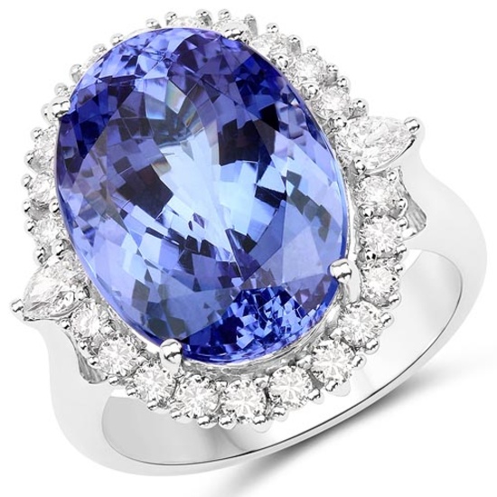 17.82 CTW Genuine Tanzanite and White Diamond 18K White Gold Ring