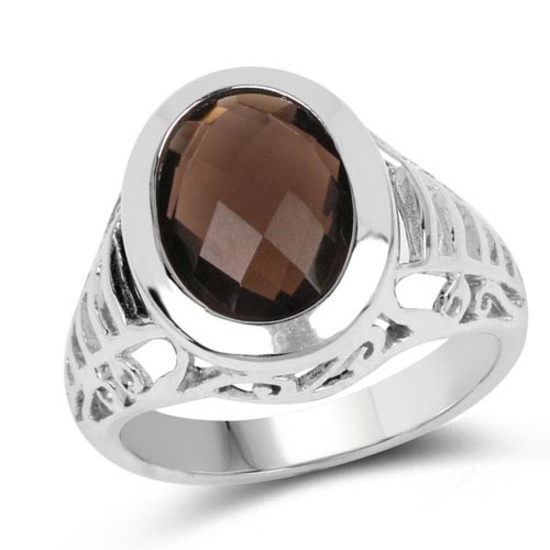 5.46 CTW Genuine Smoky Quartz .925 Sterling Silver Ring