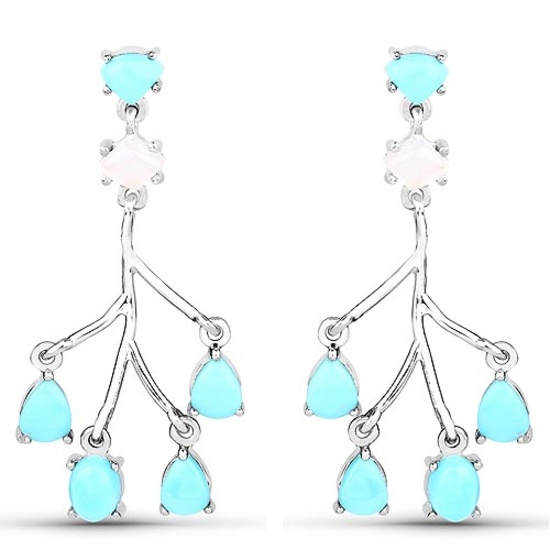 3.55 CTW Genuine Turquoise and White Agate .925 Sterling Silver Earrings