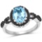 2.90 CTW Genuine Baby Swiss Blue Topaz Black Diamond and White Diamond .925 Sterling Silver Ring