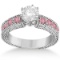 1.80ctw Antique Style Diamond & Pink Tourmaline Engagement Ring 18k White Gold