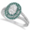 Double Halo Diamond & Emerald Engagement Ring 14K White Gold (1.20ctw)