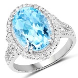 8.15 CTW Genuine Blue Topaz and White Topaz .925 Sterling Silver Ring