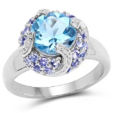 3.13 CTW Genuine Swiss Blue Topaz and Tanzanite .925 Sterling Silver Ring