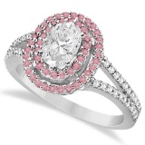 Double Halo Diamond & Pink Tourmaline Engagement Ring 14K White Gold (1.10ctw)