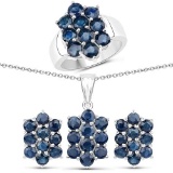 7.80 CTW Genuine Blue Sapphire .925 Sterling Silver 3 Piece Jewelry Set (Ring Earrings and Pendant w
