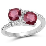 2.38 CTW Glass Filled Ruby and White Topaz .925 Sterling Silver Ring