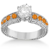 1.55ctw Antique Style Diamond & Citrine Engagement Ring 18k White Gold
