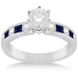 Channel Blue Sapphire and Diamond Engagement Ring 14k White Gold (1.50ct)