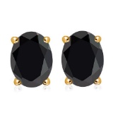 2.15 CTW BLACK SAPPHIRE 10K SOLID YELLOW GOLD OVAL SHAPE EARRING