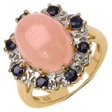 14K Yellow Gold Plated 8.37 CTW Genuine Morganite & Blue Sapphire .925 Streling Silver Ring
