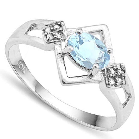 0.79 CTW GENUINE SKY BLUE TOPAZ & GENUINE DIAMOND (8 PCS) 10KT SOLID WHITE GOLD RING