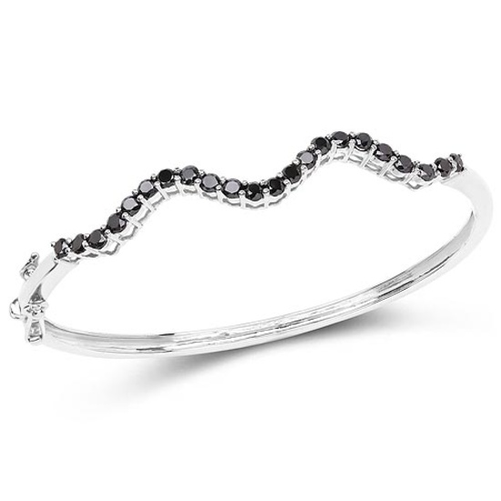 2.31 CTW Genuine Black Diamond .925 Sterling Silver Bangle