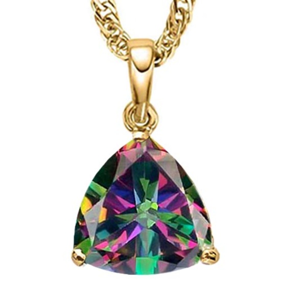 0.85 CTW MYSTICS GEMSTONE 10K SOLID YELLOW GOLD TRILLION SHAPE PENDANT